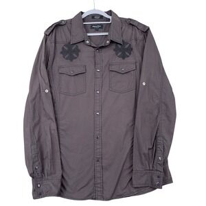 Eighty Eight Platinum Men Long Sleeve Button Up Shirt Size XL Brown Embellished‎